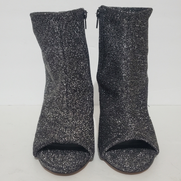 Steve Madden Rakel black silver sparkle spike heel open toe sock booties 7.5 - Picture 6 of 14